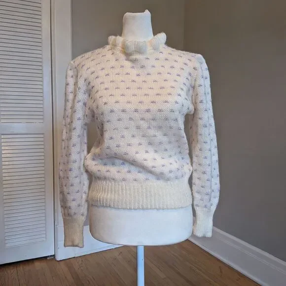 Vintage 1970s Excitation Knit Sweater Mock Neck Fuzzy Coquette Size S - Picture 1 of 7